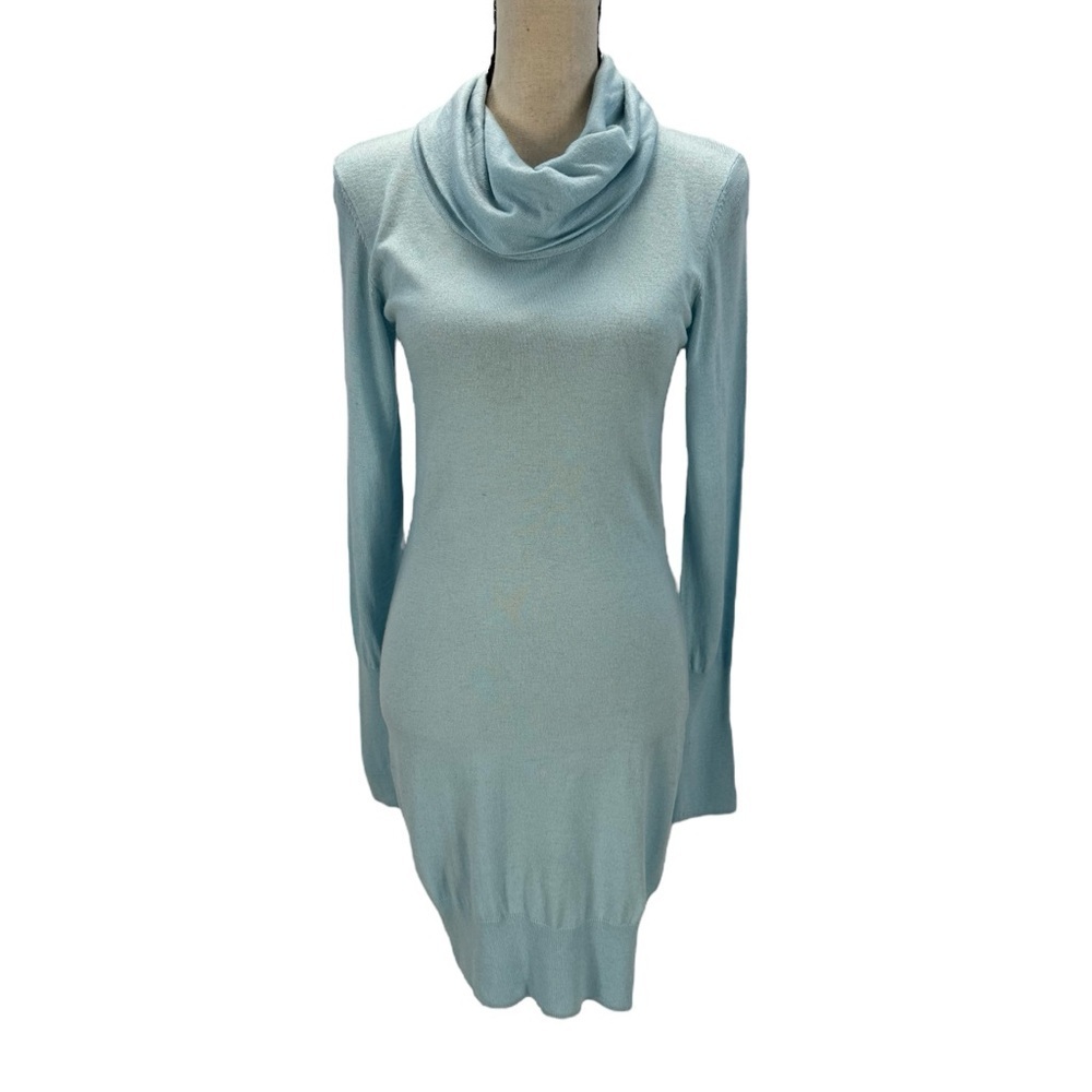Bench Long Sleeve Cowl Neck Sweater Mini Dress - Light Blue - size Small